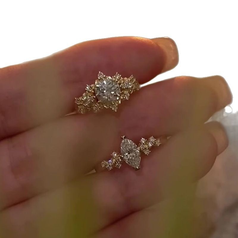 Eden Palace Style Volldiamant Gebürstetes Gold Italienischer Vintage Leichter Luxus Stapelbarer Offener Ring_voghion.com