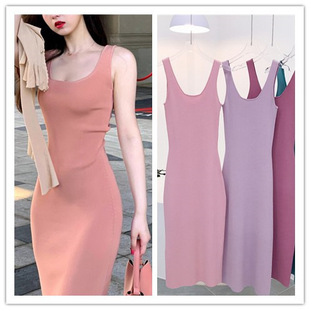 6352 Feminine~Summer New Style Pure Desire Slimming Look Elegant Square Neck Backless Suspender Skirt Vest Dress