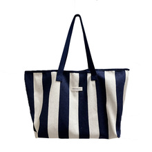 2025新款帆布包女大容量韩系慵懒风条纹托特包百搭休闲