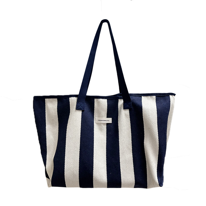 2025년 신상 캔버스 백 여성용 대용량 한국 스타일 레이지 스타일 스트라이프 토트백 다용도 캐주얼