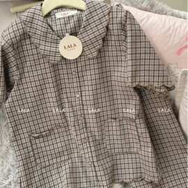 LALA夏季ins日系新款甜美格子短袖睡衣女韩版简约宽松家居服套装