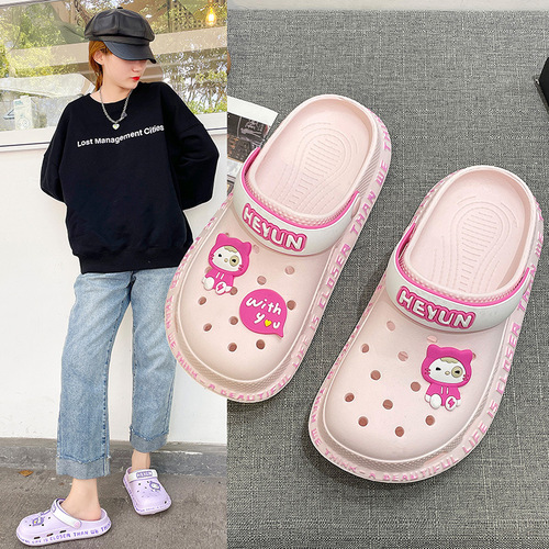 Slippers for women to wear summer Korean style cute ins fairy style nurse toe-toe half slippers thick-soled beach clogs