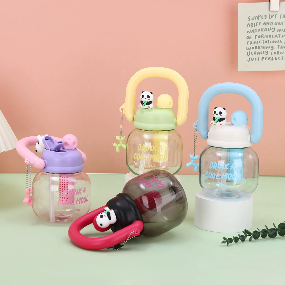 High quality handheld cute capacious plastic glass for students with glass