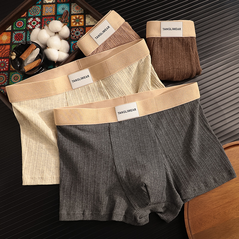 Multiple Packs of New Autumn and Winter Ins-Style Morandi Color High-Quality Solid Color Men's Underwear, Simple Boxer Briefs with Mid-Rise Waist