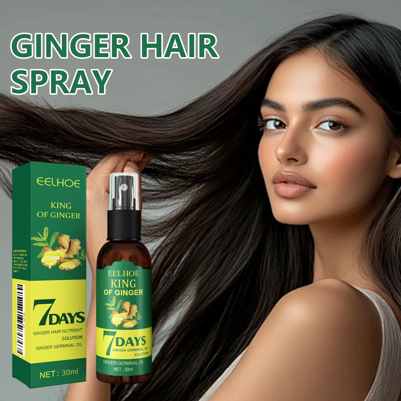 EELHOE Имбирный спрей для волос Сильный уход за волосами Массаж кожи головы Гладкие волосы Спрей для ухода за волосами