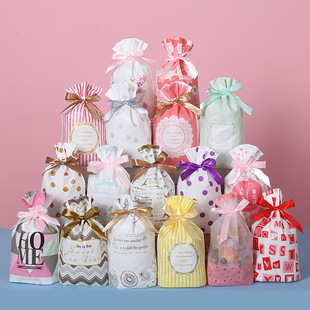 Fresh Ribbon Drawstring Bags for Valentine's Day, Christmas, New Year Gift Packaging, Baking, Pastry, Cookie Drawstring Bags