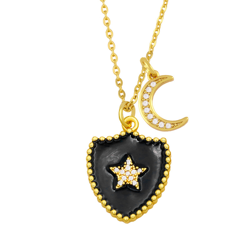 Hip-hop Double Shield Five-pointed Star Moon Pendant Necklace display picture 9