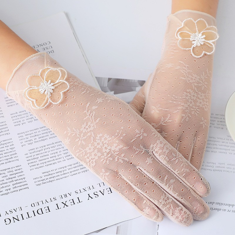 Guantes de protección solar para mujer primavera y verano guantes de pantalla táctil de encaje Delgado conducción transpirable guantes de equitación de protección solar al aire libre