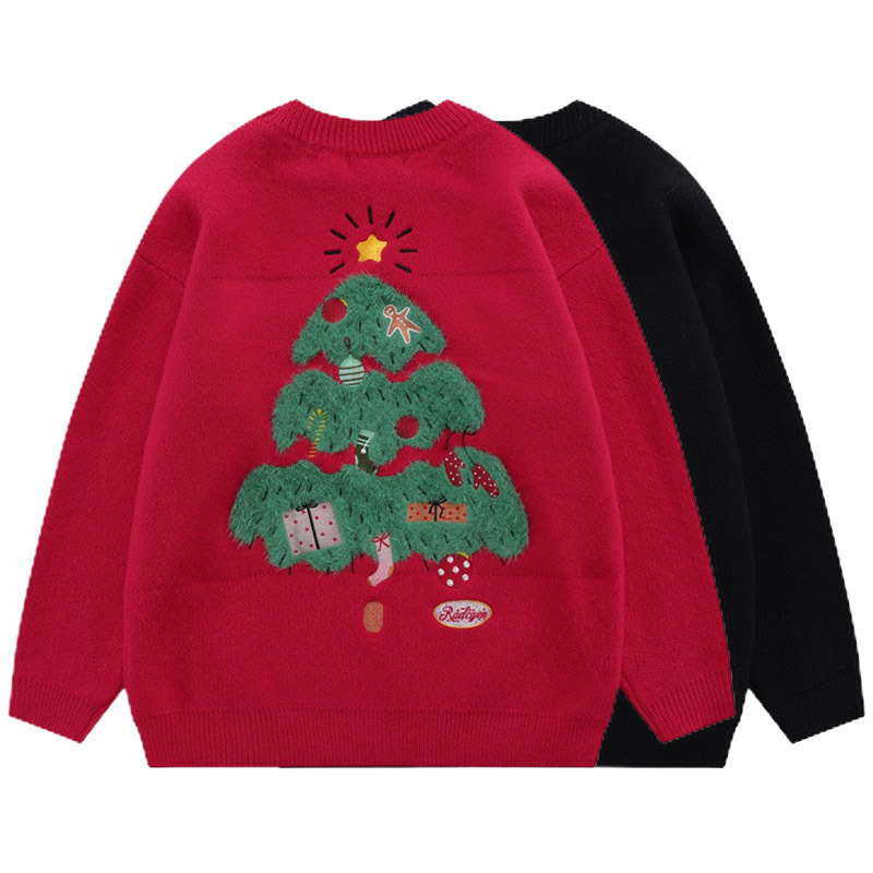 Explosiones transfronterizas de tamaño europeo de tamaño grande árbol de Navidad sensación de atmósfera tridimensional flocado camisetas de punto suéter hombre otoño invierno fábrica mayorista