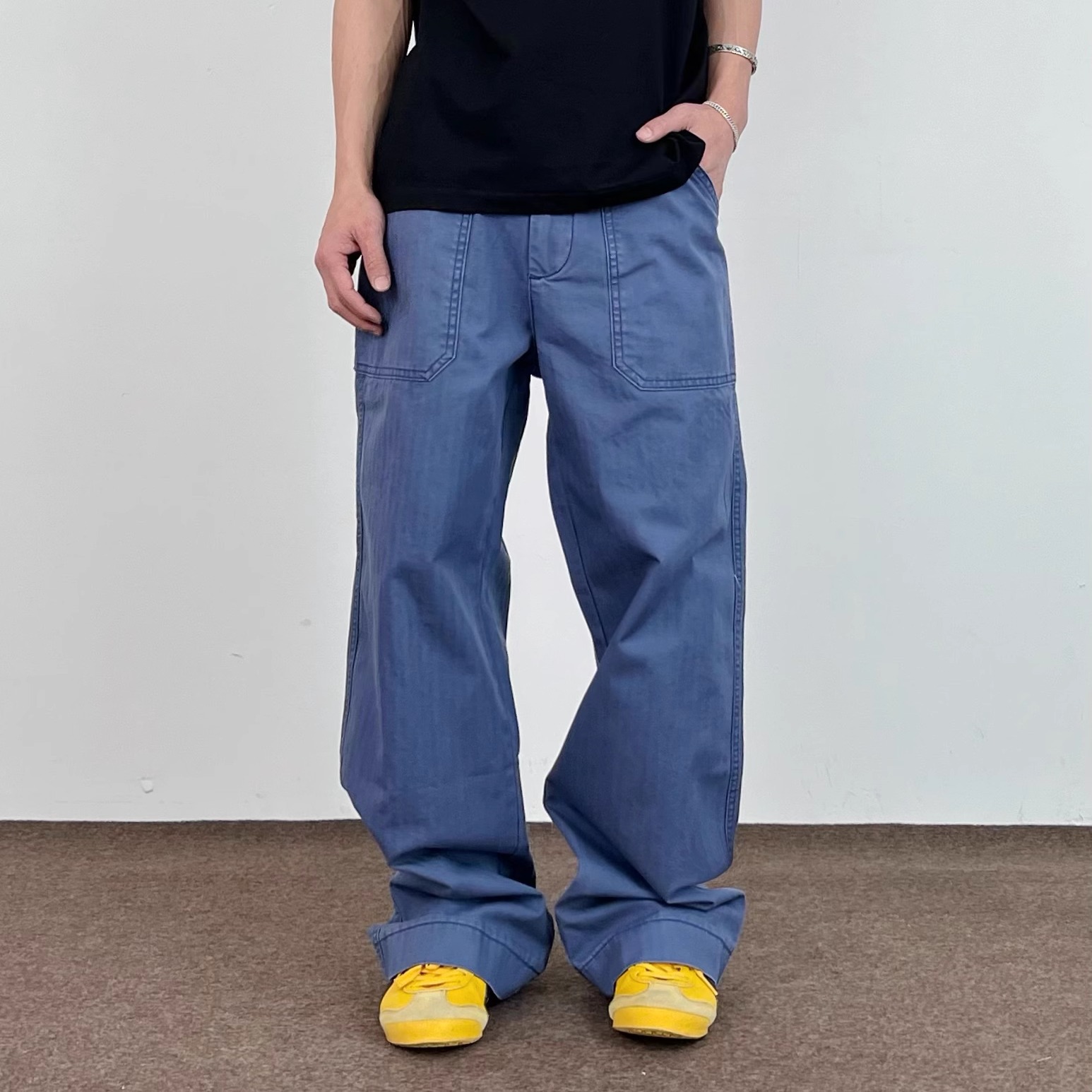 2025 American Blue Work Pants for Men and Women, Loose Straight-Leg, Slightly Flared, Floor-Length, Casual Cleanfit Work Jeans