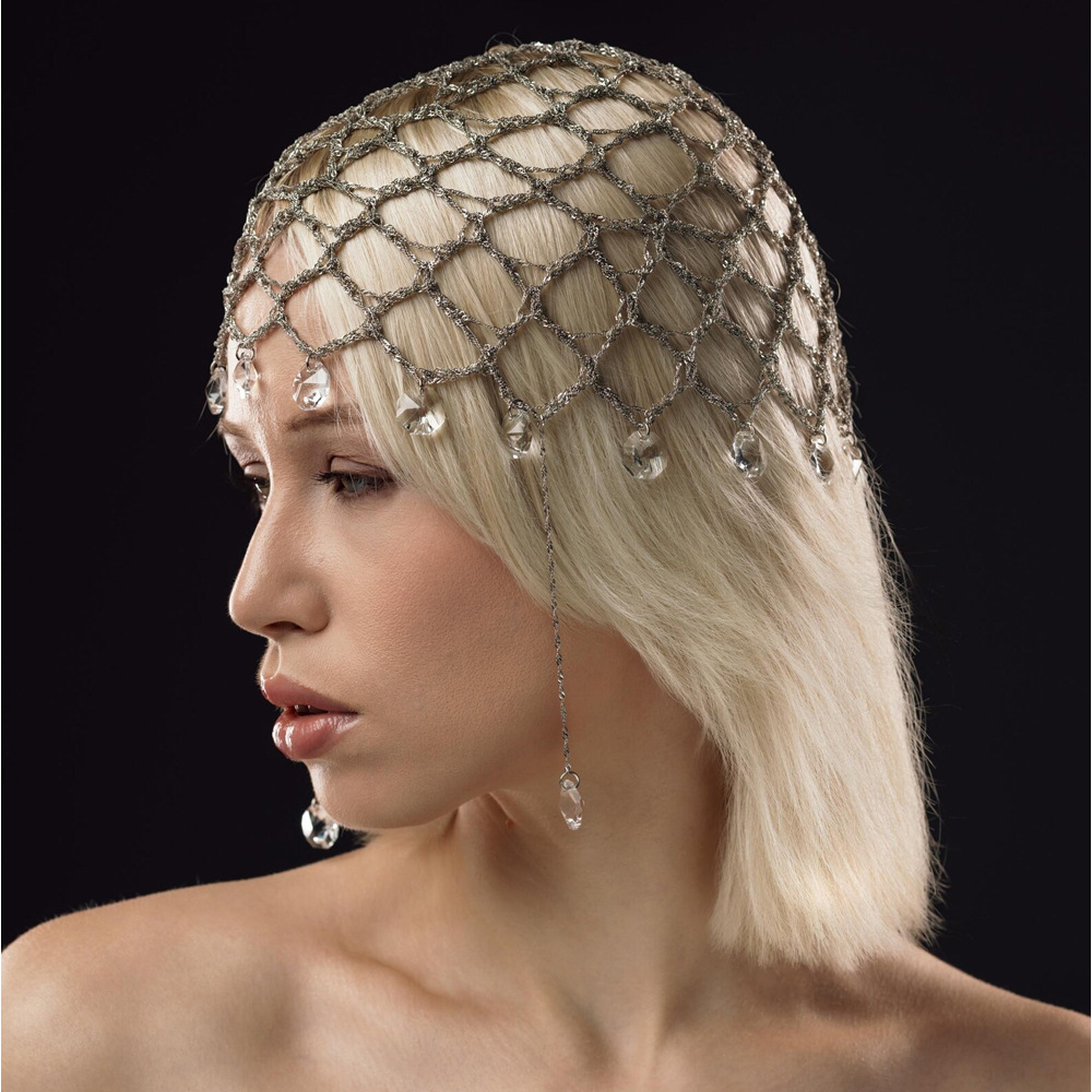 Cross-border popular mesh hair chain for women, vintage Hepburn style water drop tassel headpiece, high-end banquet party prom hair accessory