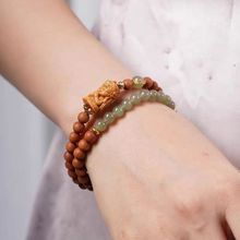 抖音天然0.6mm檀香木双圈手串扎基拉姆和田玉简约手链