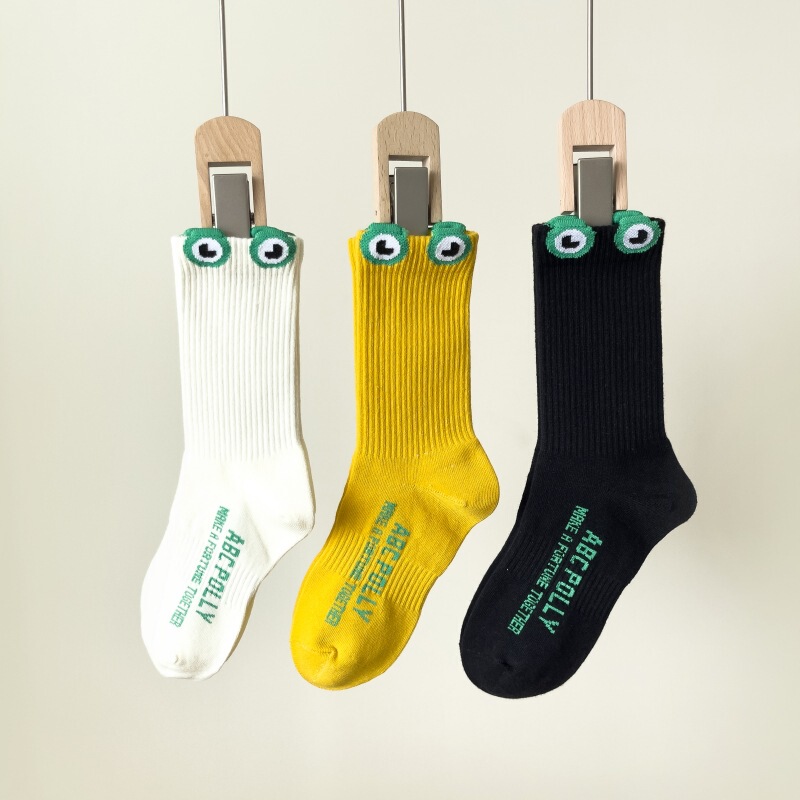 Popular ugly cute frog eyes mid-calf socks cute funny trendy socks comfortable and breathable