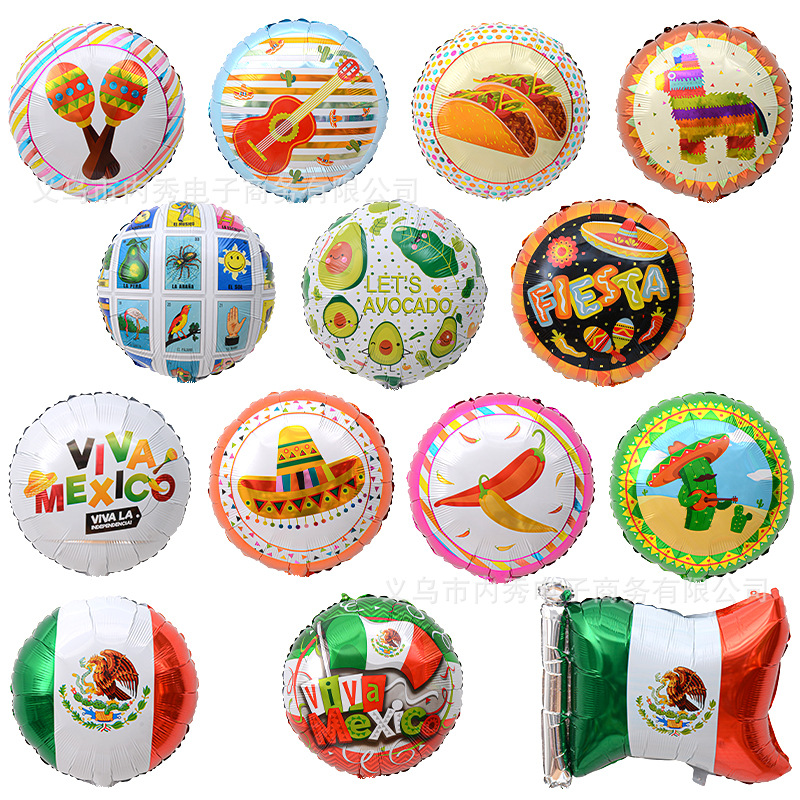 Globos de bandera nacional de México Carnaval de vacaciones Nuevo sombrero de la marca del tarot Bola de película de aluminio de 18 pulgadas