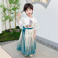 2024 летний жилет Hanfu с короткими рукавами для мальчика, юбка-суперфея в китайском стиле, улучшенный костюм Тан в стиле ретро для девочек
