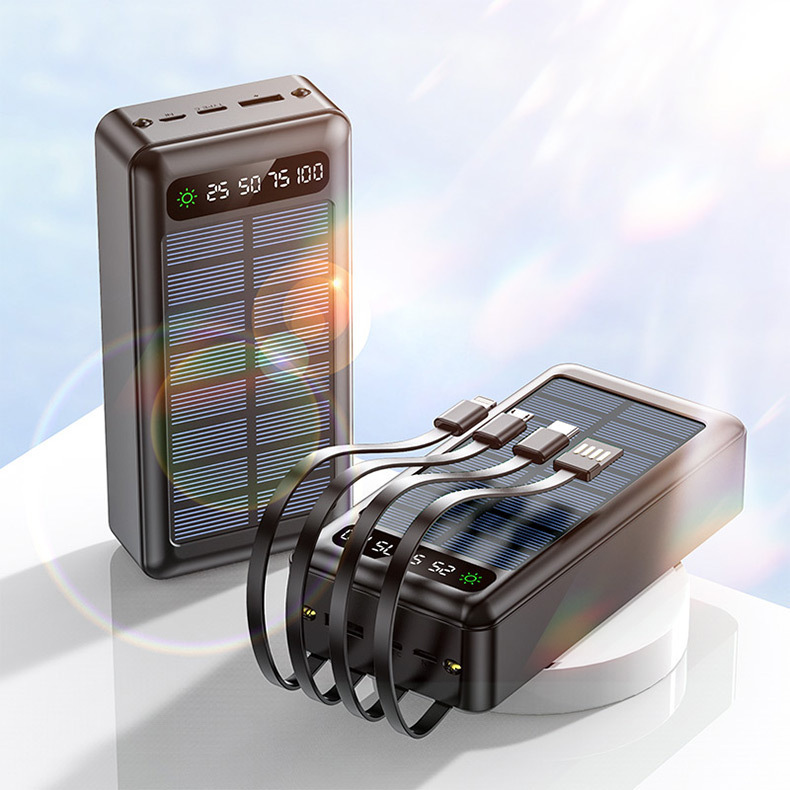 Grenzüberschreitender Bestseller Solar-Powerbank 20000 ultragroße Kapazität mit integriertem Kabel tragbar Großhandel mobile Stromquelle