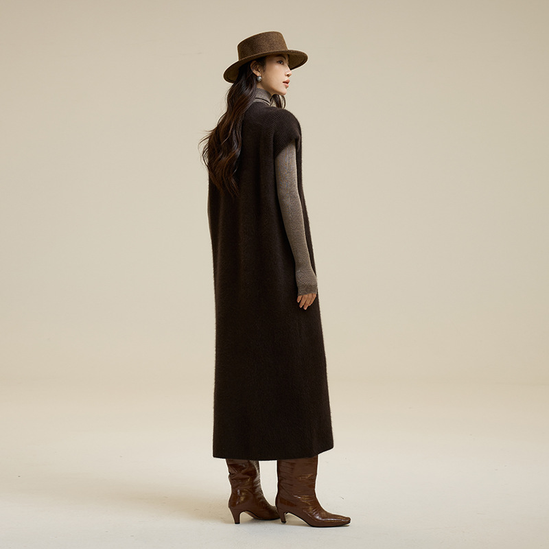 MAILLARD  RACCOON VELVET V-NECK 원피스 여성 24 가을 | 겨울 새로운 소프트 왁스 스택 니트 롱 스커트 스택 스웨터