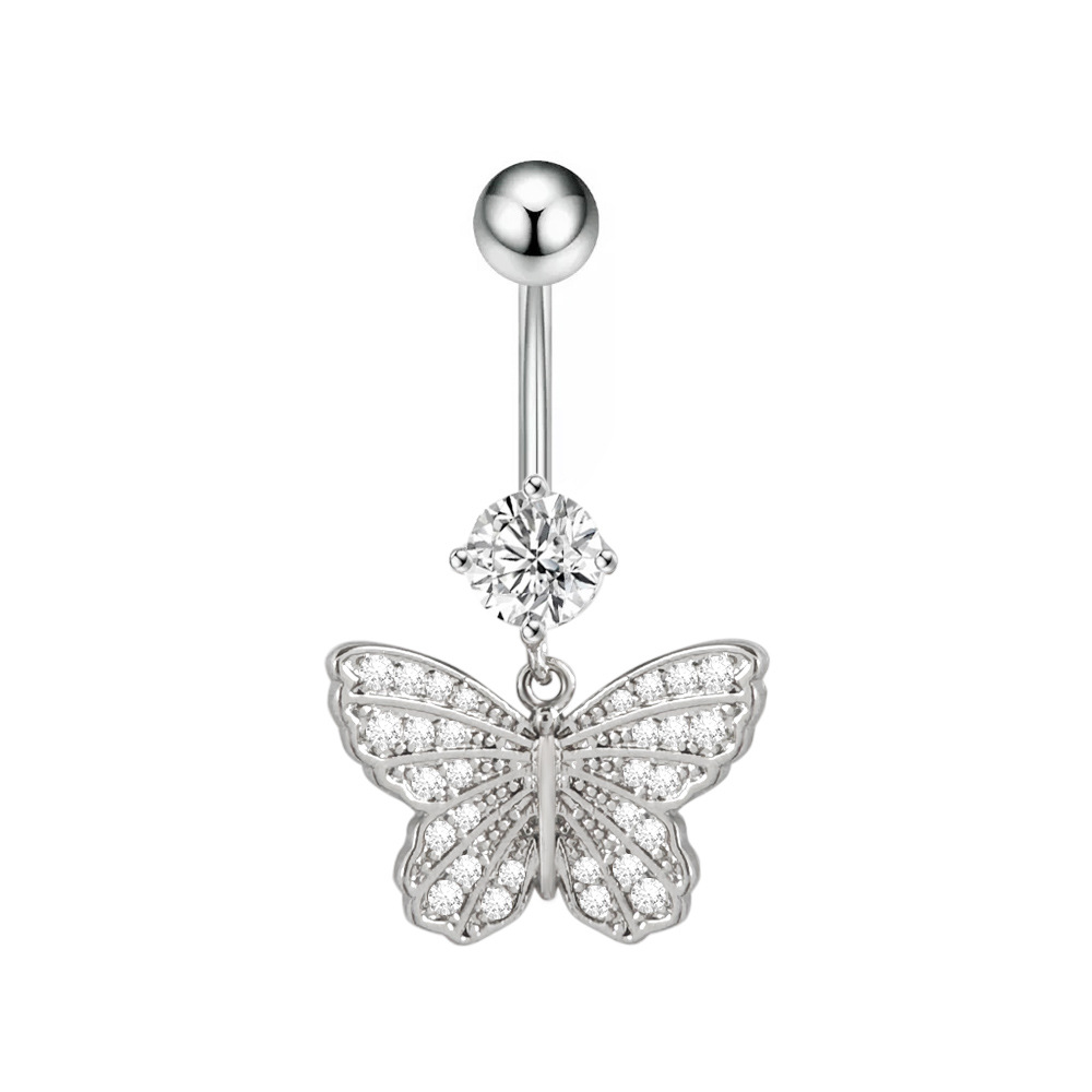 Butterfly Zirconia Navel Stud Non Piercing S Shaped Ring_voghion.com