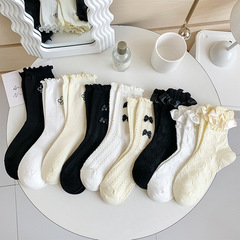 Women's Ins Japanese JK Lolita Summer Matchy Matchy Sweet Floral Edge Pile Socks with Butterfly Bow