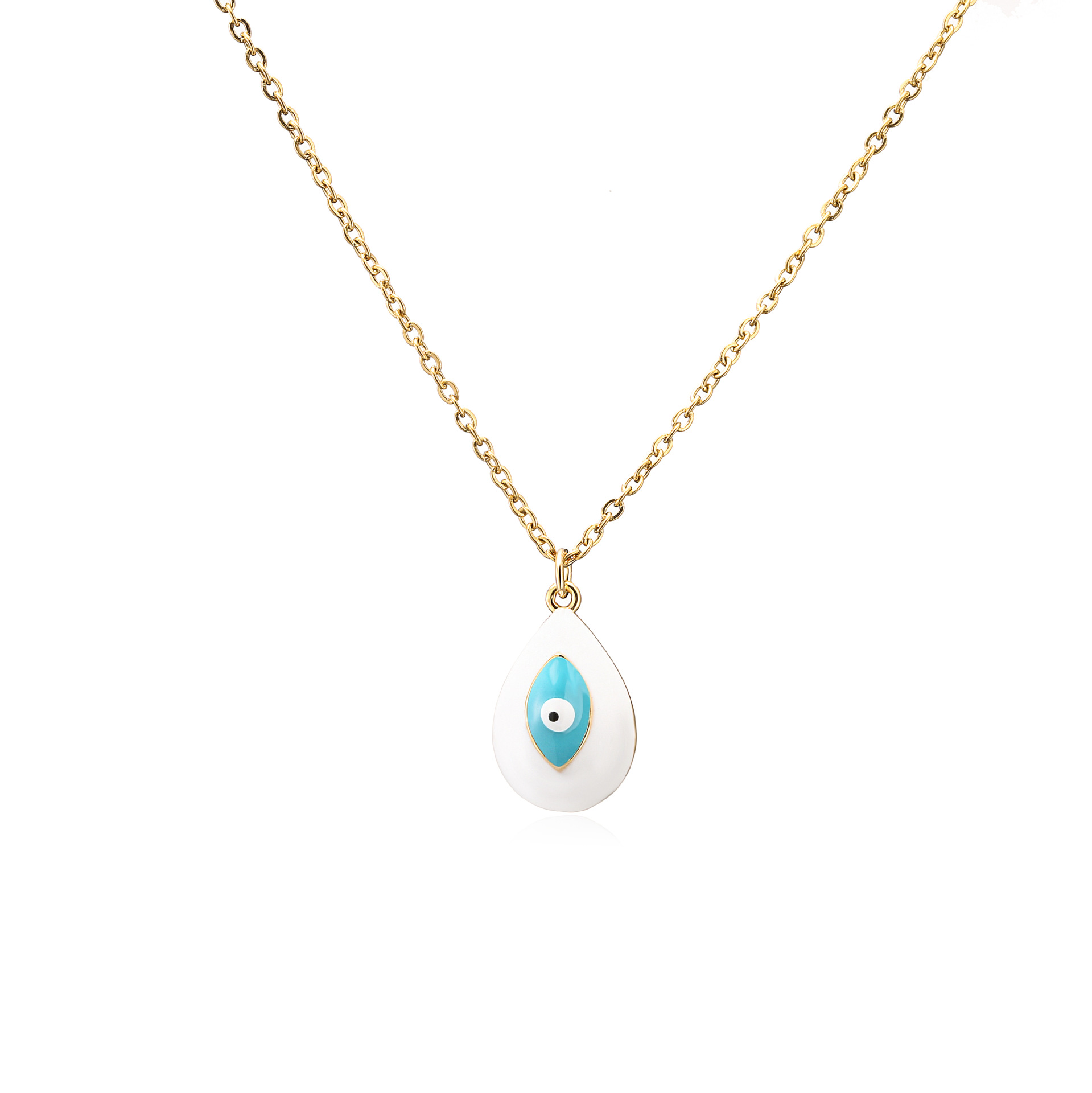 Hecheng Ornament Colorful Oil Necklace Drop Shape Eye Pendant Necklace 18K Gold Plated OShaped Chainpicture5