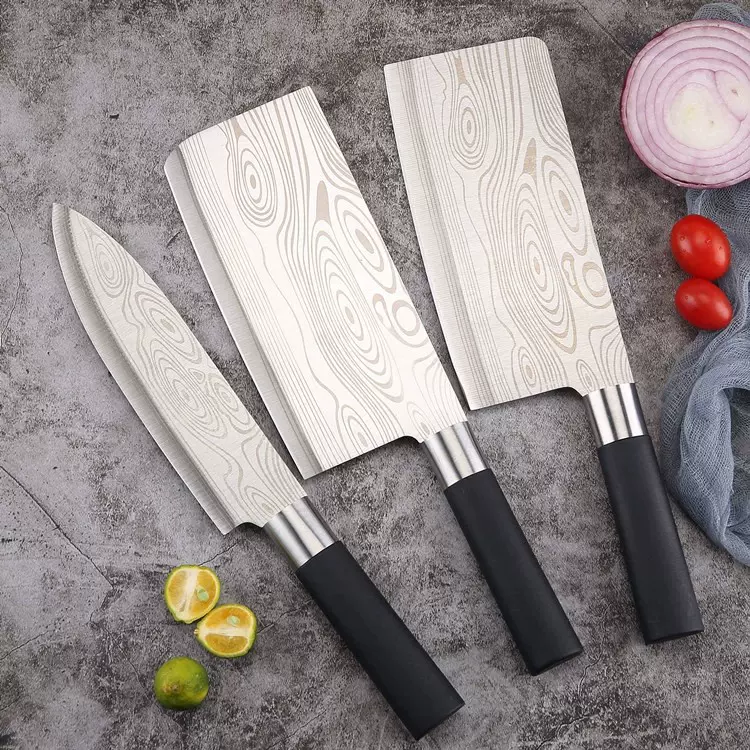 钢刀家用菜刀切菜刀厨房刀具三件套大马士革不锈钢厨师切菜刀套装