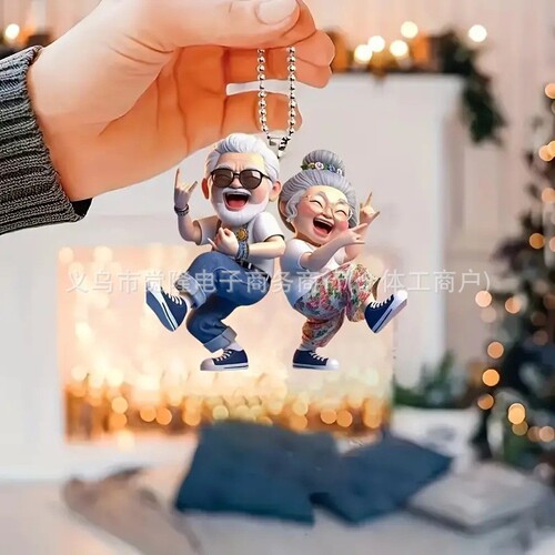 Cartoon Cute Elderly Acrylic Creative Car Ornament Couple Wedding Gift for Friends Memory Keepsake Home