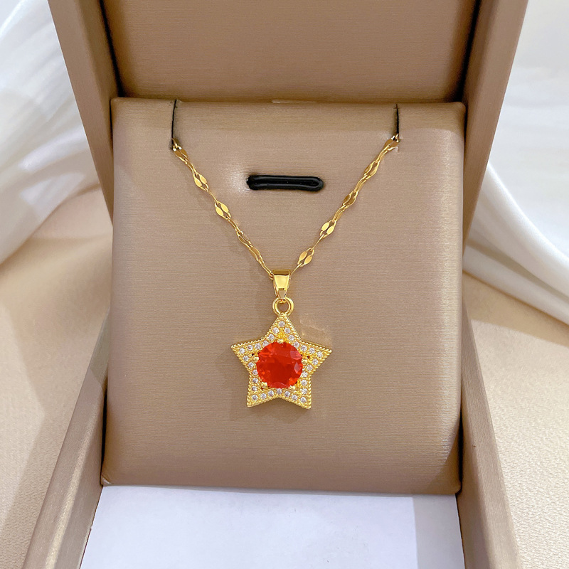 Fashion Star Butterfly Stainless Steel Inlay Zircon Pendant Necklace 1 Piece