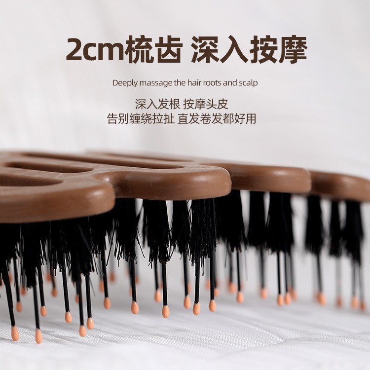 本物の豚毛製、静電気防止、女の子向け、背骨型コーム、ロングヘア用、経絡マッサージコーム、卸売|undefined