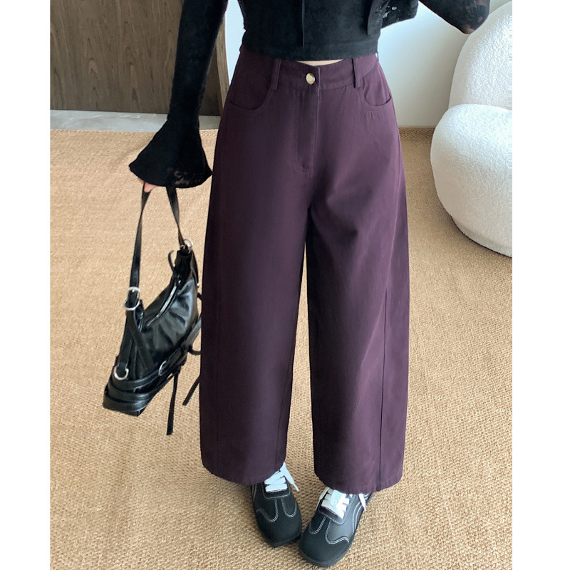 白色九分洗水棉阔腿牛仔裤女2025春秋季新款小个子宽松显瘦直筒裤|undefined