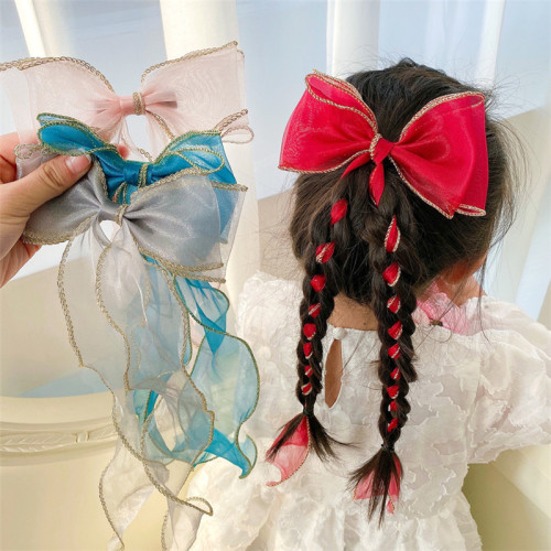 2pcs Children hair braided ribbon bow hairpin hair ornament Princess fairy ribbon hairpin clip girl Scrunchies curling headdress