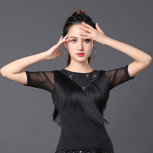 Square dance clothing dance training Latin dance clothing new summer tassel short-sleeved body modern dance tops for women