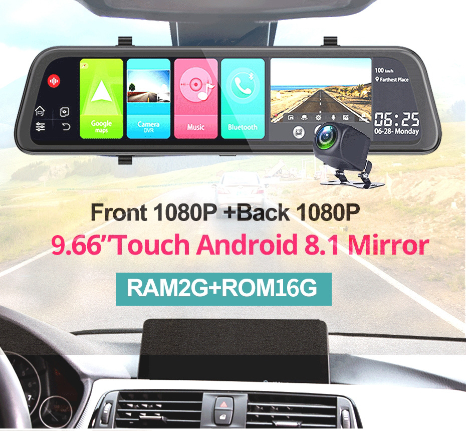 Cross-Border 9.66 10-Inch 4g Full-Screen Streaming Rearview Mirror Hd Night Vision 1080P Dual-Lens Driving Recorder