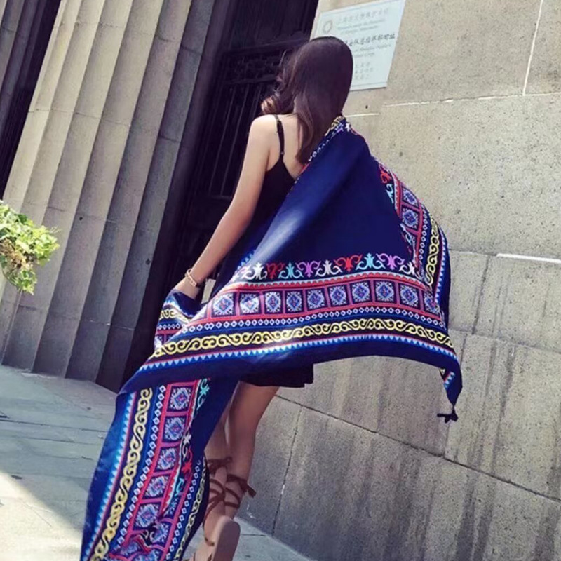 Sopa de satén de twill para mujeres 2025 bufandas de viento nacional de verano tibetanas bufandas de seda protector solar lago Qinghai turismo foto toalla de playa