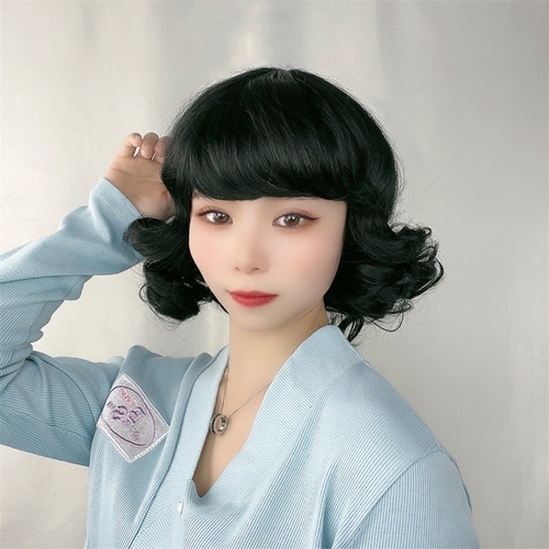 Wig for women with medium-length and short curly hair with bangs, pear blossom head, egg roll mother's head, middle-aged and elderly wig headgear manufacturer wholesale