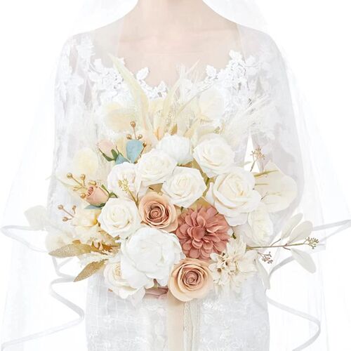 Bouquet bride ribbon beaded Korean wedding simulation rose bouquet photo studio bride bouquet shooting props