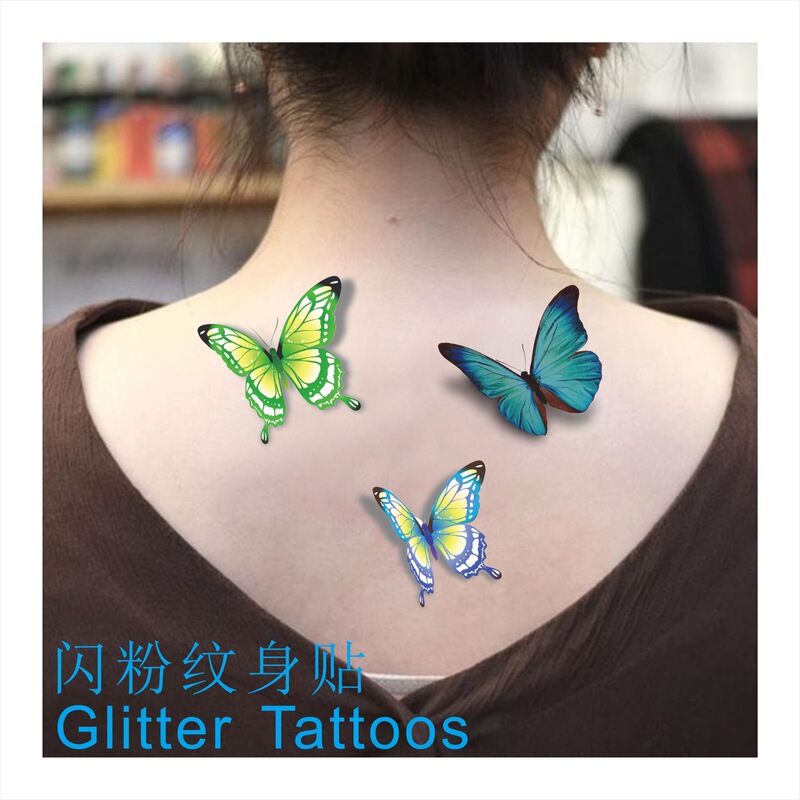 New Glitter Children's Tattoo Sticker 3D Butterfly Mermaid Dinosaur Tattoo Sticker Disposable Temporary Tattoo Customization