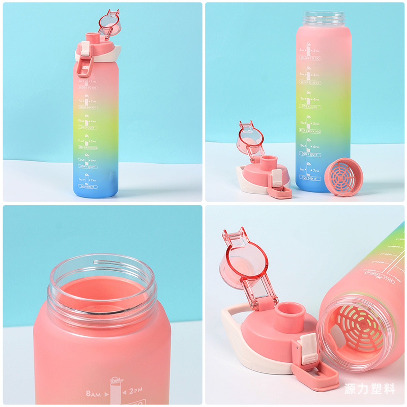 Nueva moda de gran capacidad al aire libre esmerilado taza de plástico gradiente deportes botella de agua portátil colorido espacio taza de beber directa