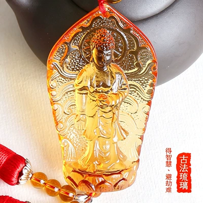 Car hanging | pendant car jewelry Crystal Crafts - three-saints-buddha-glazed-red-tassel
