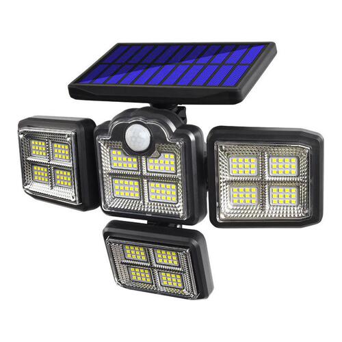 Solar Outdoor Wall Light LED 4 Head Rotating Human Body Induction Garden Lamp with Remote Control Yard Garage Small Street Light 