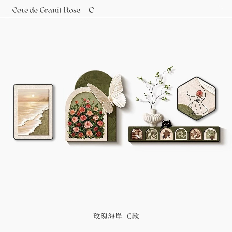 法式奶油风客厅装饰画中古风沙发背景墙挂画蝴蝶2025新款组合壁画|undefined