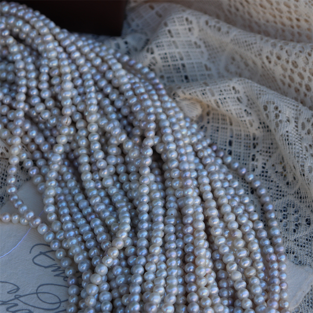 홍콩 반환 1 차 색 꽃 회색 담수 진주  구슬 5-6MM 라운드 강한 빛 반 완성 된 기질 목 목걸이 근처