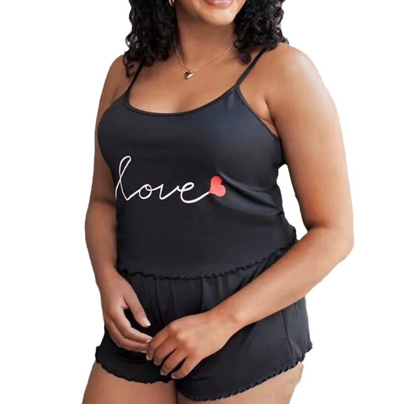 Костюм топ и шорты женский, европейский стиль, plus size с чашками, цветочный принт (чёрный)