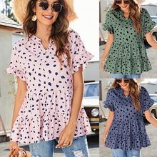 独立站品质跨境欧美女装2025春夏新款V领乱点印花短袖休闲上衣女