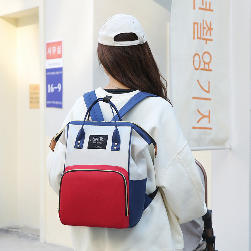 2022 nueva moda contraste color momia bolsa de gran capacidad madre bolsa madre y bebé biberón mochila pañal mochila
