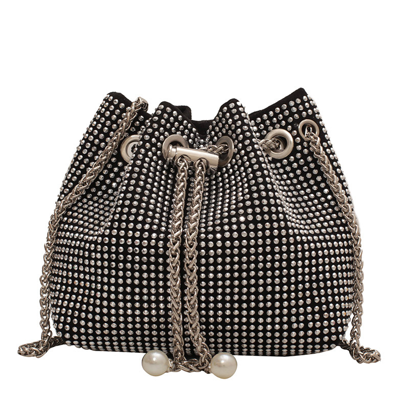 Volledige diamanten emmertas voor dames Nieuwe mode Koreaanse versie Buitenlandse stijl ketting Eén schouder Crossbody Mesh rood_voghion.com