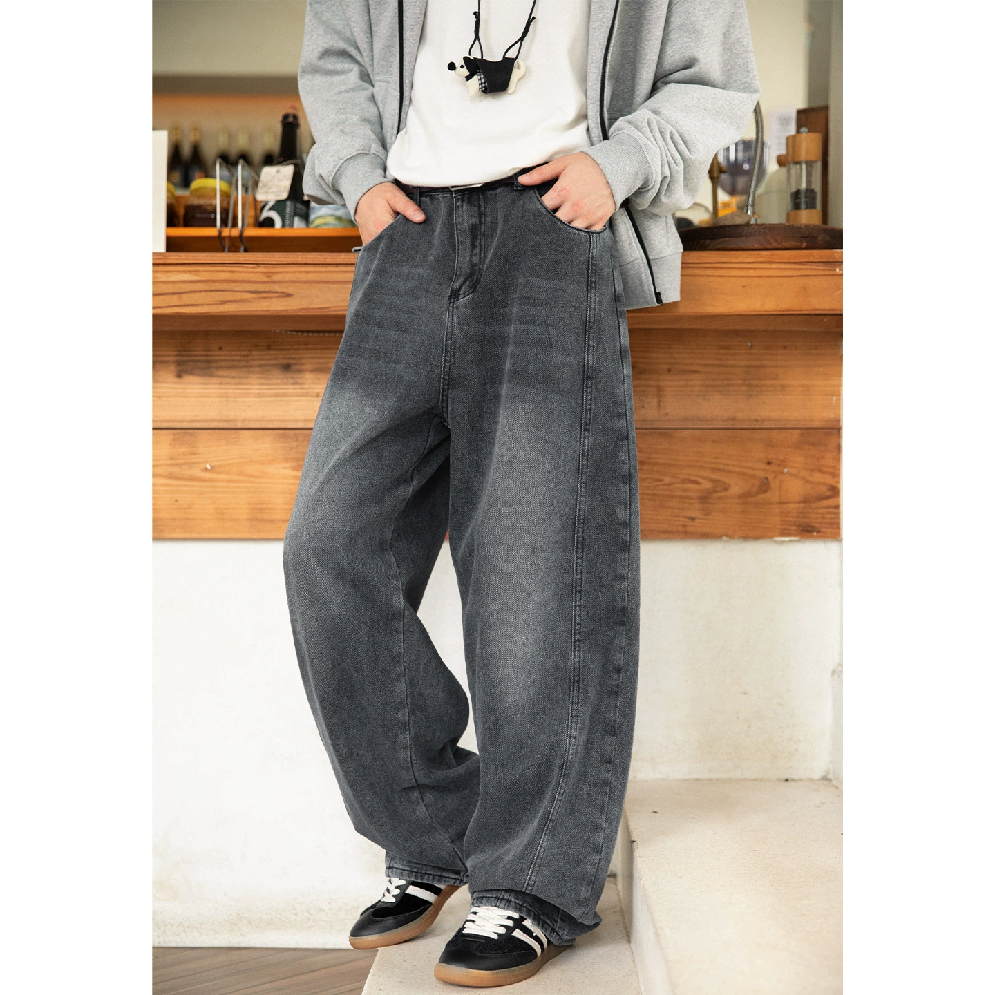 Старая стирка джинсов мужской весенний новый дизайн сшивания ятаган брюки ретро свободные силуэты длинные брюки