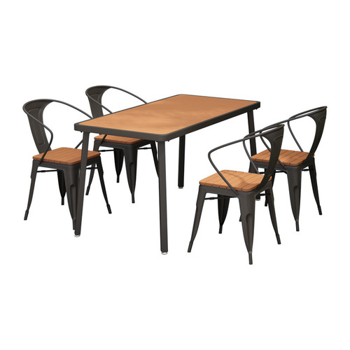 Hollywood-style outdoor furniture set for trendy bubble tea shop, park courtyard, open-air café, including four-person table and chairs made of recycled plastic wood