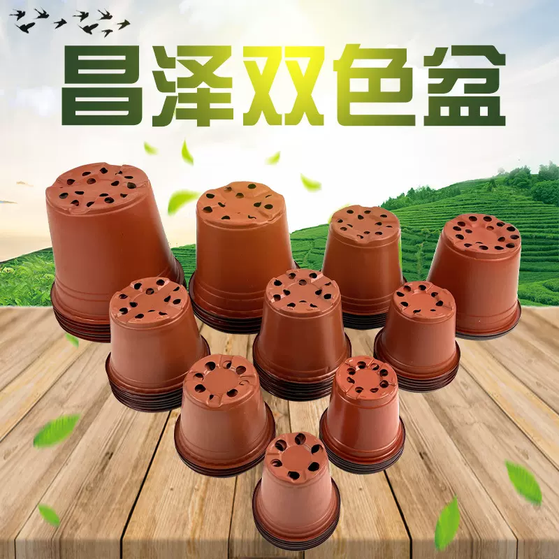 PP塑料双色花盆育苗盆  绿植园艺可降解花盆植物街道装饰吊兰盆