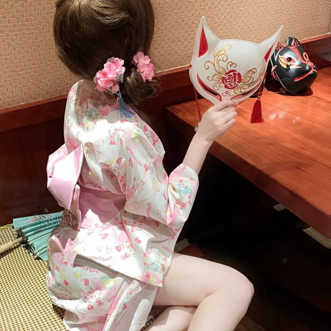 Японский стиль, лоли, вишневый цвет, милый наряд для девочки, кимоно Лолиты, чистый хлопок, молодая лолита, Лолита