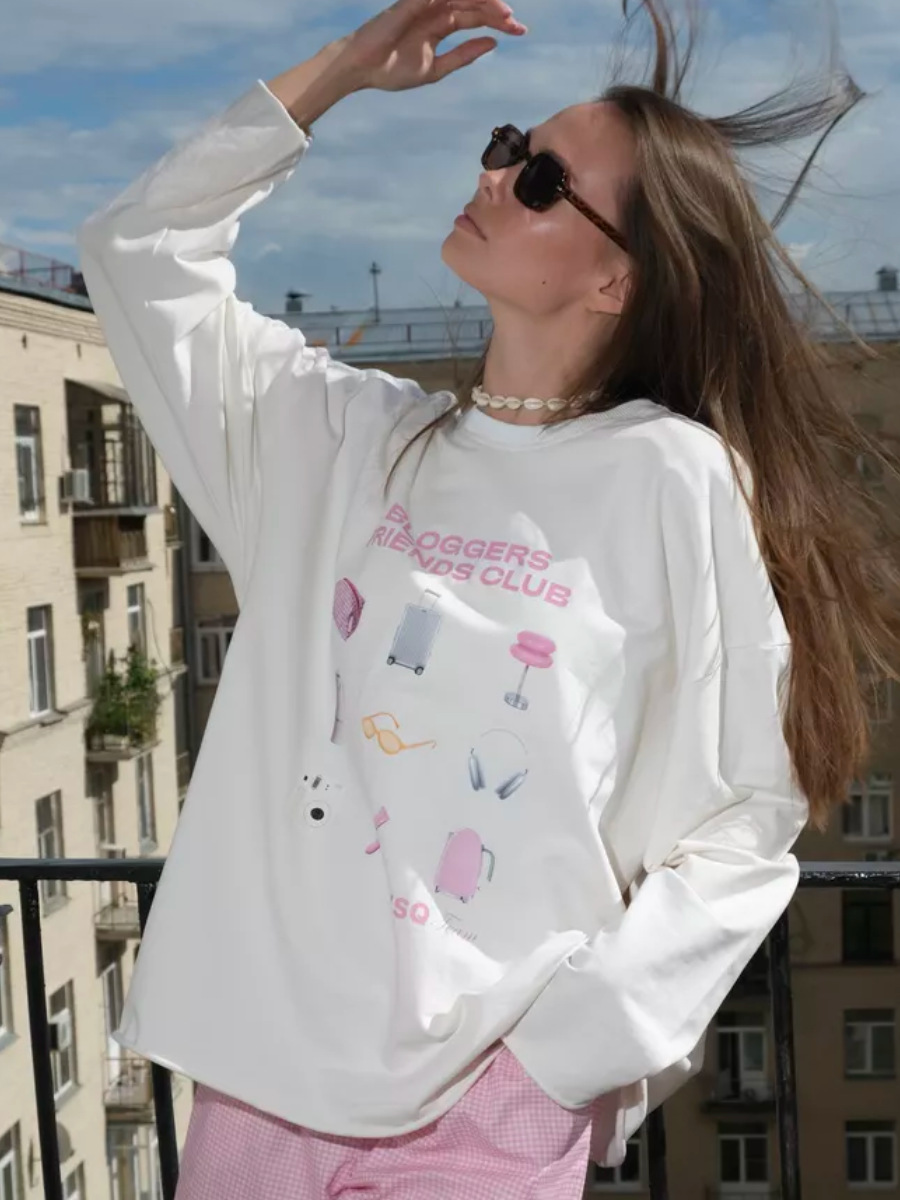 2025 Spring Fashion Elegant Sweet Girly Heart Loose Versatile Trendyy Personalized Printed Long-Sleeved T-Shirt Tops for Women
